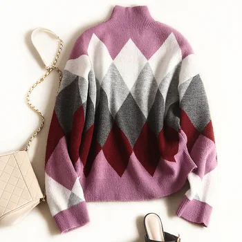 2021 Nova moda jesen ромбовидная rešetka Ženski pulover slatka britanski stil džemper top