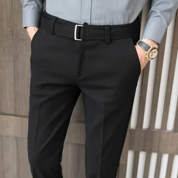 2021 Zimska Haljina Hlače Za Muškarce Dužine Do Gležnja Debeli Poslovne Uredske Formalne Gospodo Odijelo Hlače Odjeća, Slim Fit Korejski Stil