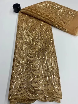 (5 metara/kom) Jednostavno zlatom vezeni afrički тюлевое čipka najnoviji francuski neto cvjetne čipke tkanina sa šljokicama za večernje haljine FJY372