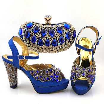 Afrički Dame Slatke Cipele I torba Sjajna Ljepota Kristalne Cipele Odgovarajuće torbe Skup Banket cipele i torbe