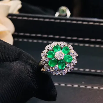Cvijet smaragd prsten Sadašnjost i prirodni smaragd prsten 925 sterling srebra Fin nakit dragulj za osobu ili wowen
