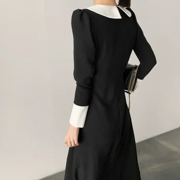 Donje haljina Korejski Francuski Šik Stil Hepburn Crno-bijeli Šiljat Ovratnik Tanka Dužina Struka i Dugih rukava Rachel-e