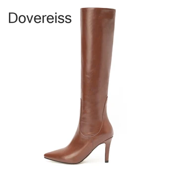 Dovereiss / Trendy Ženske Čizme Zimske Srebrne Ukusan Elegantne Prozirne Štikle Oštar Čarapa Klinac Štikle i Čizme Do koljena