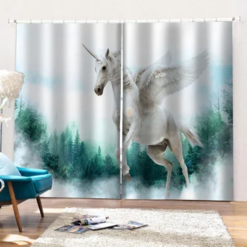Europski Zavjese Foto Slikano 3D Zavjese Dnevni boravak bijeli konj zavjese Guste zavjese