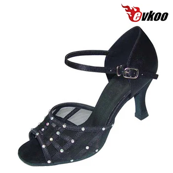 Evkoodance Ženske Cipele za salsu Crvena i Crna Atlas Dijamant Dance Cipele 7 cm Peta Zgodan Materijal Evkoo-209