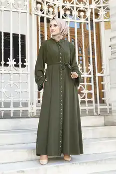 Güpürlü Stone Detail Ferace ASH-Kaki Zima Jesen 2021 Muslimanske Žene Hidžab, marama Islamska Turska