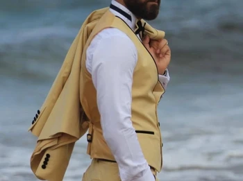 JELTONEWIN Odijelo Homme Šampanjac Muška Odijela Komplet Od 3 Predmeta Slim Fit Plaža Odijela za Mladoženju Tuxedos Terno Vjenčanje sportska jakna, Hlače+Prsluk