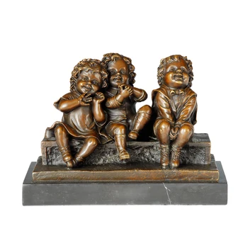 Klasična Umjetnost Brončani Kip Tri Slatka Djeca Dječje Skulptura Kipić za Dječju Sobu Dekor Poklon Za Rođendan