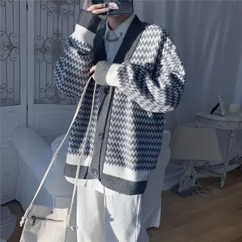Muški džemper 2020 jesen korejski modni kardigan dres luka stil slobodan ins svakodnevno univerzalni kaput prugama