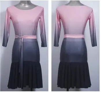 Novi junior Kids Girls adult latin competition dress long sleeve black pink gradient color latin Dress Samba 3099