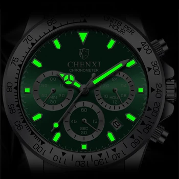 Novi Luksuzni Sat CHENXI Gospodo Zeleni Sat Muške Poslovne Vodootporni Sjajni Kronograf Kvarcni Ručni Sat Reloj Hombre+Kutija