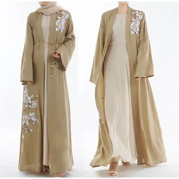 Novi Maxi Moderna Abaja s cvjetnim ispis Vez Islamska odjeća Otvoreno Kimono muslimanski Ramazan Bajram abaja Topla Rasprodaja Brza Dostava