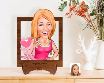 Personalizirano ženska karikatura na drva STAJANJE 3D Biblo-49