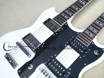 Pre-customized double neck 6 strings guitar 12 strings 1275 white guitar,fixed bridge,HH pickups,mahobany body