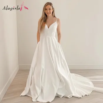 Slonovače Satin Vjenčanica Špageti Remen Haljina Vjenčanje Tila Transparentno vjenčanicu 2021 vjenčanicu Weddign Party Dress