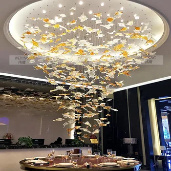 Umjetnost Dizajner Velikom Predvorju Hotela Luster Javor Lišće Nakit Za Vile Led Hanglamp Luksuzni Projekt Rasvjete U Slobodnom Stilu