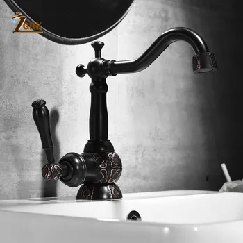 ZGRK Solid Brass Kitchen High Faucet Single Handle Paluba Mounted Black Bronze Crane Water Tap SLT136B