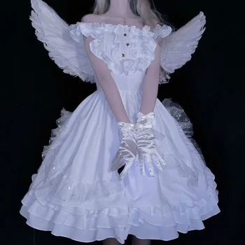Žene Lolita DressSoft Japanski Bijeli Anđeo Jsk Lolita Vintage Haljina Djevojka Kawaii Gotička Zvijezda Čipke Vila Vjenčanica