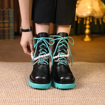 【JOCHEBED HU】Trendy ženske čizme Jesen Zima toplo prirodna koža Casual cipele za maturalnu Office ženske cipele kratak cipele na visoku petu Shoes34-40